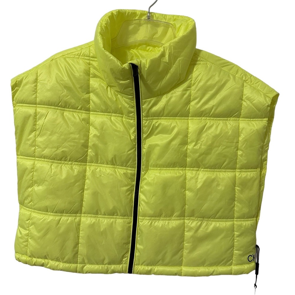 Calvin‎ Klein Women's Large Cropped Mock-Neck Zip-up Vest, safety yellow NWT